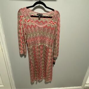 NWTINC International Concepts Pink and Green Zigzag Midi Dress